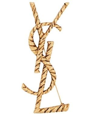 Saint Laurent Opyum Ysl Twisted Brooch - Metallic