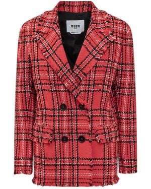 MSGM Double-Breasted Checked Blazer - Red