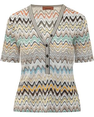 Missoni Zigzag Short-Sleeve Knitted Top - Grey