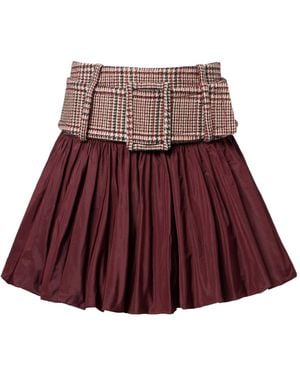 Patou Checked Ruched Virgin Wool Miniskirt - Red