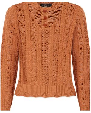 RRL Buttoned Open-Knit Jumper - Orange