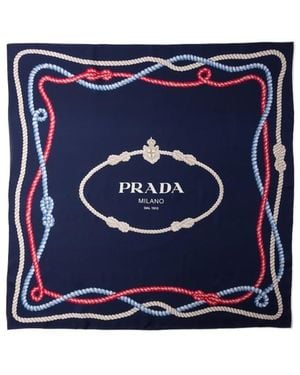 Prada Printed Silk Twill Scarf 90 - Blue