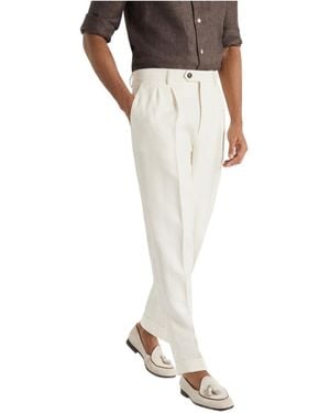 Brunello Cucinelli Pleated Twill Trousers - White