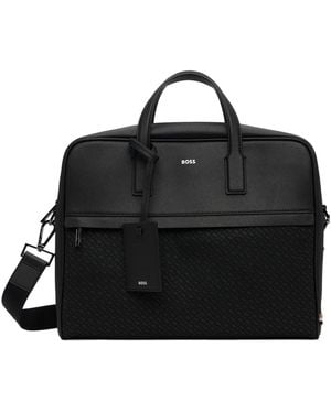 BOSS Logo-Plaque Top-Handle Briefcase - Black