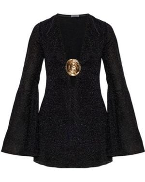 Oséree Lumière Embellished V-Neck Mini Dress - Black
