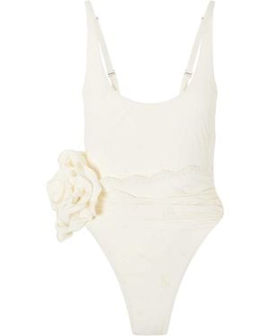 Magda Butrym Embellished Lace-Trimmed Swimsuit - White