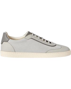 Brunello Cucinelli Suede And Polished Calfskin Trainers - White