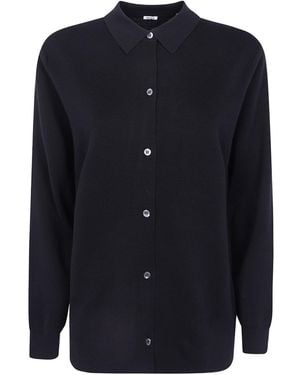 Aspesi Button-Front Long-Sleeve Knit Top - Blue