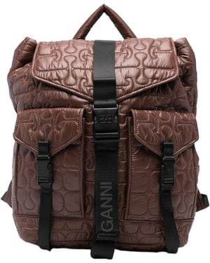 Ganni Quilted Backpack - Brown