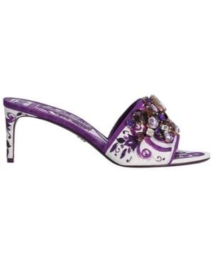 Dolce & Gabbana 60Mm Majolica-Print Mules - Purple