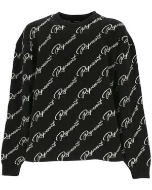 Represent Intarsia-Knit Logo Jumper - Black