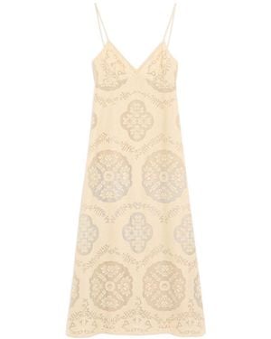Valentino Floral Patterned Blanket Midi Dress - Natural