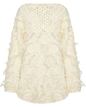 Valentino Feather-Embellished Wool Sweater - Natural