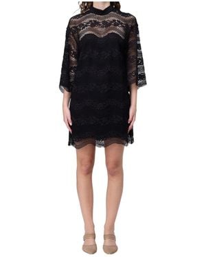 Twinset Mini Lace-Overlay Three-Quarter Sleeve Dress - Black
