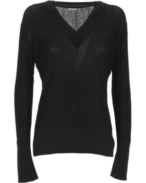 JOSEPH Ribbed-Knit V-Neck Top - Black