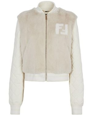 Fendi Diamond Quilted Bomber Jacket - White