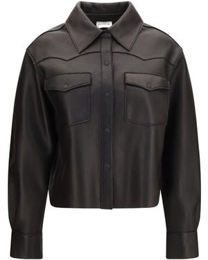 P.A.R.O.S.H. Long-Sleeve Snap-Button Leather Jacket - Black