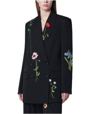 Stella McCartney Floral-Embroidered Double-Breasted Jacket - Black