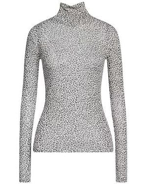 Saint Laurent Leopard Print Turtleneck Wool Knit Jumper - Grey