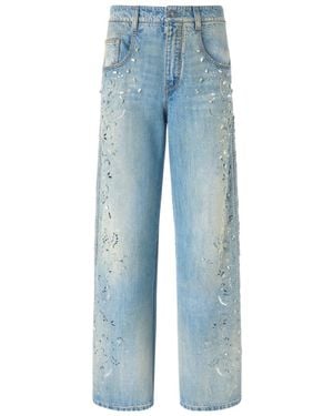 Ermanno Scervino Couture Baggy Jeans With Embroidery And Crystals - Blue