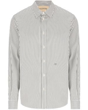 Valentino Vlogo Embroidered Striped Shirt - Grey