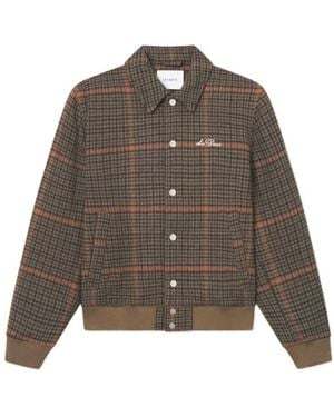Les Deux Houndstooth Wool Bomber Jacket - Brown