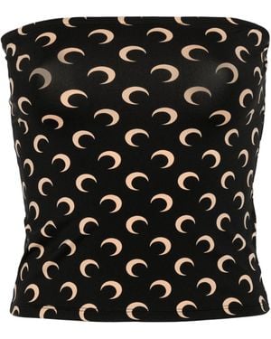 Marine Serre Crescent Moon Printed Strapless Top - Black