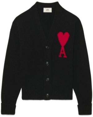 Ami Paris Ami De Coeur Knitted Cardigan - Black