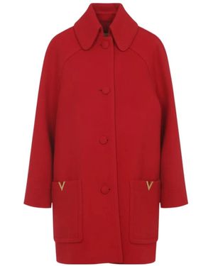 Valentino Lapel Long-Sleeved Coat - Red
