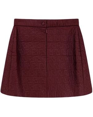 Fendi Ff Quilted Front-Slit Mini Skirt - Red