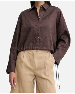 Pinko Drawstring-Hem Cropped Linen Shirt - Brown