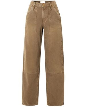 SLVRLAKE Denim Tess Worker Panelled Cotton-Canvas Barrel-Leg Trousers - Natural