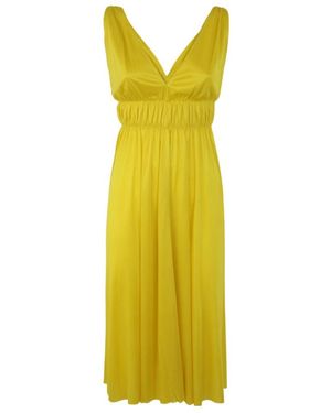 P.A.R.O.S.H. P.A.R.O..H. V-Neck Midi Jersey Dress - Yellow