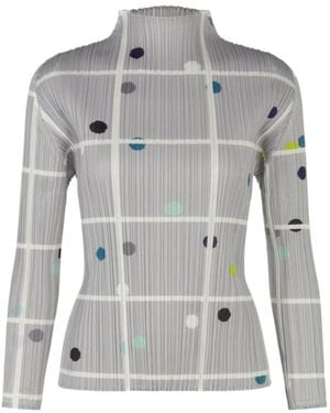 Pleats Please Issey Miyake Pleated Checked Top - Grey