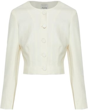 Posse Elspeth Cropped Button Blazer - White