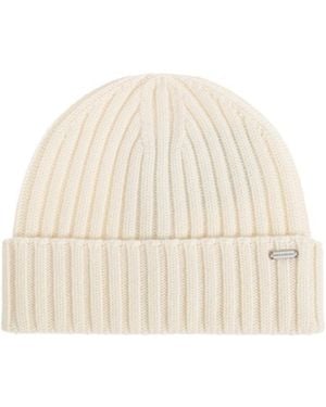 Paul & Shark Ribbed Turn-Up Beanie Hat - White