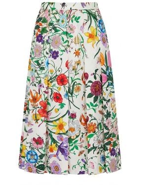 Gucci Pleated Floral Print Skirt - White