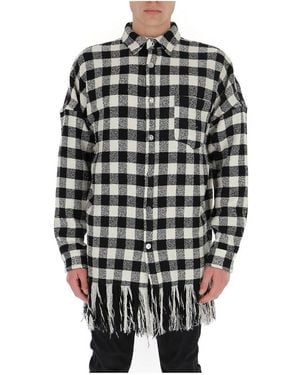 Palm Angels Fringed Check-Print Jacket - Grey