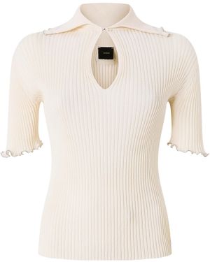 Pinko Short-Sleeved Ribbed Sweater - White