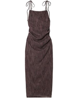 St. Agni Gathered Washed Satin-Jacquard Maxi Dress - Purple