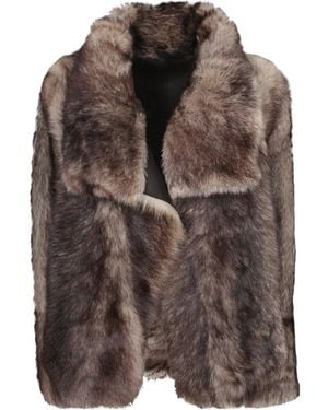 Yves Salomon Sheepskin Wide Lapel Coat - Brown