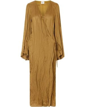 KHAITE Rommi Crinkled-Voile Midi Wrap Dress - Natural