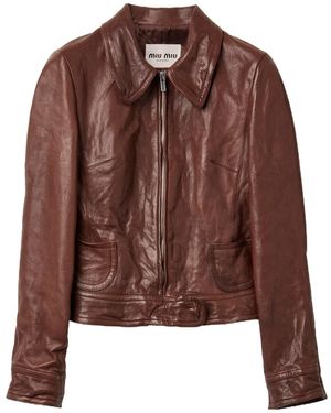 Miu Miu Leather Blouson Jacket - Brown
