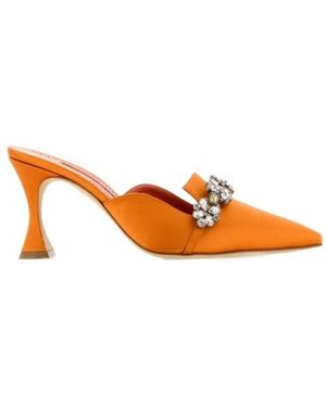 Manolo Blahnik Permu Satin Mules - Orange