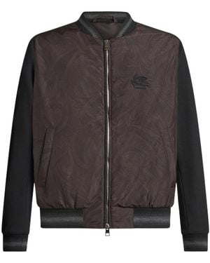 Etro Logo-Embroidered Zipped Bomber Jacket - Gray