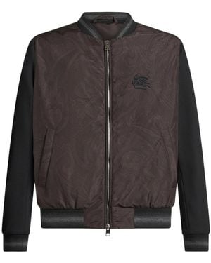 Etro Logo-Embroidered Zipped Bomber Jacket - Gray