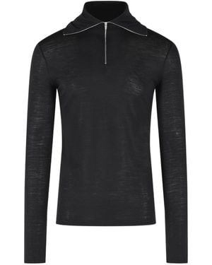 Jil Sander Half-Zip Turtleneck Knitted Pullover - Black