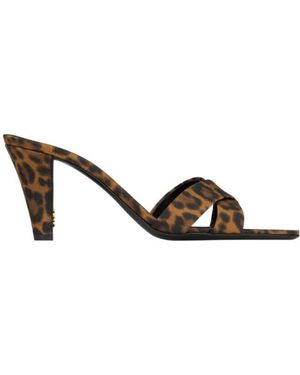 Saint Laurent Jill Leopard Mules - Brown