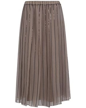 Brunello Cucinelli Silk Midi Skirt - Brown