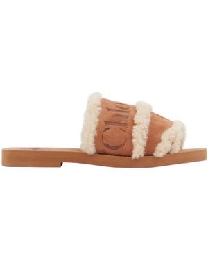 Chloé Chloé Woody Shearling Sandals - Brown